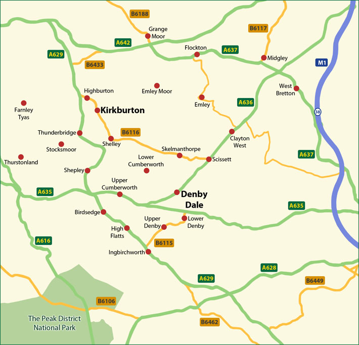 Map of Denby Dale, Kirkburton and the surrounding area